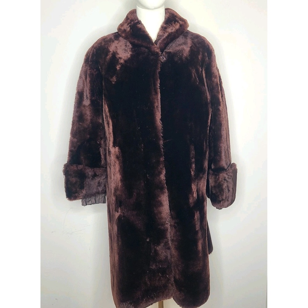 Vintage Mouton Fur Jacket Dark Brown Sheared‎ Sheepskin Mid Length Coat Retro